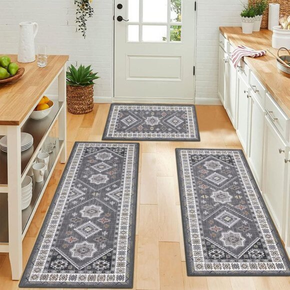 New 3-Piece Boho Kitchen Rug Set, Non-Slip, Washable Mats for Kitchen & Hallway - Picture 4 of 7